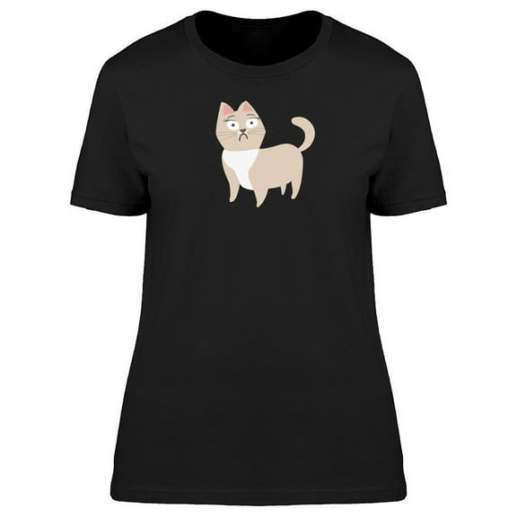 Scared Beige Cat Doodle T-Shirt Women -Image by Shutterstock, Female Medium