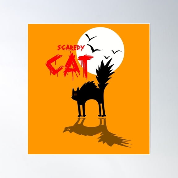 Scared Cat Under The Moon Poster Wall Art, Modern Wall Decor For Living Room Bedroom, 16x16 UNFRAMED