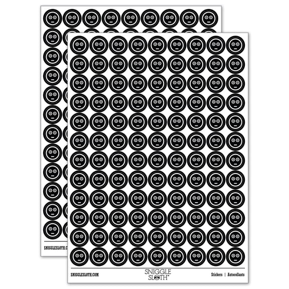 Scared Face Emoticon 200+ Round Stickers - Black - Gloss Finish - 0.50" Size