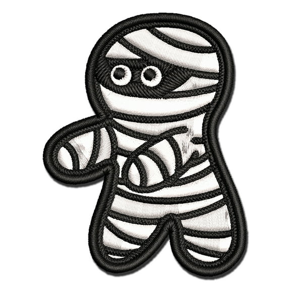 Scared Halloween Mummy Applique Multi-Color Embroidered Hook & Loop Patch - 3 Inch Medium