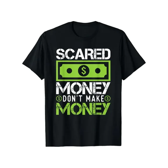 Scared Money Don't Make Money Dollar Cash Graphic T-Shirt - Green & Money Cassette Tape Design, Lightweight Breathable Fabric