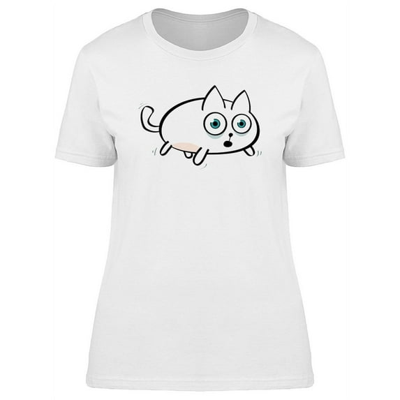 Scared White Kitten Cartoon T-Shirt Women -Image by Shutterstock, Female Medium