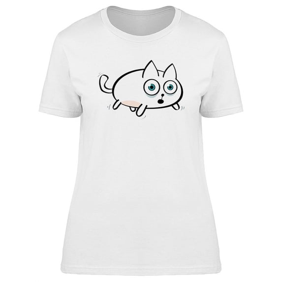 Scared White Kitten Cartoon T-Shirt Women -Image by Shutterstock, Female XX-Large