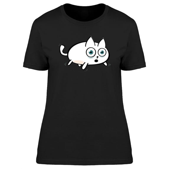 Scared White Kitten Cartoon T-Shirt Women -Image by Shutterstock, Female x-Large