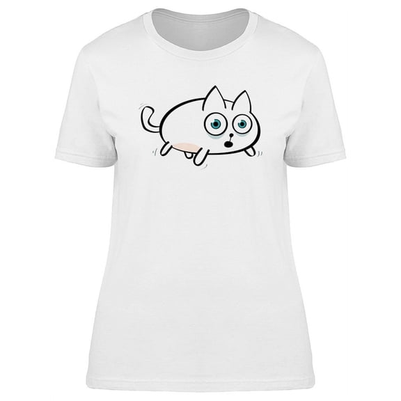 Scared White Kitten Cartoon T-Shirt Women -Image by Shutterstock, Female x-Large