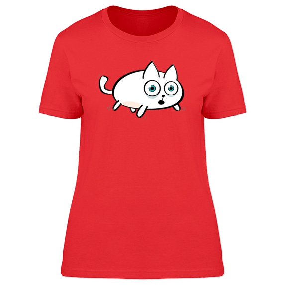 Scared White Kitten Cartoon Tee Women's -Image by Shutterstock