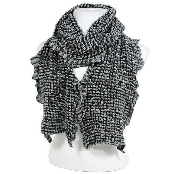 Scarf - 2-Tone Jacquard W/ Ruffled Trim - Bray Color - SF-GF1031GY