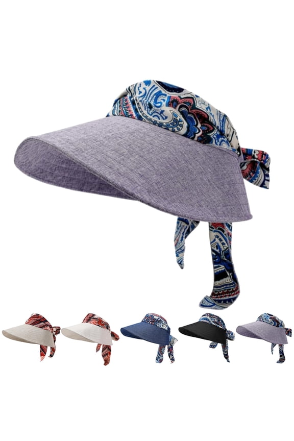 Scarf Accent Visor– Integrated Scarf & Wide Brim Sun Hat, Adjustable Open Top, Foldable for Travel, Beach & Golf