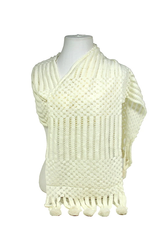 Scarf - Crochet w/Dangling Pompoms Scarf - Ivory Color – SF-S1278WM-IV