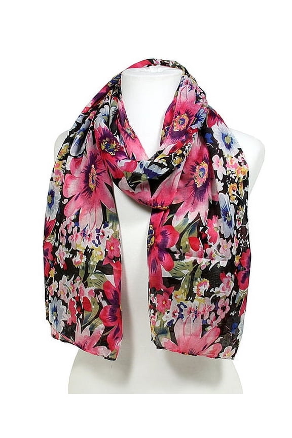 Scarf - Fabric Scarf - Floral Print - Black - SF-SSF25106BK