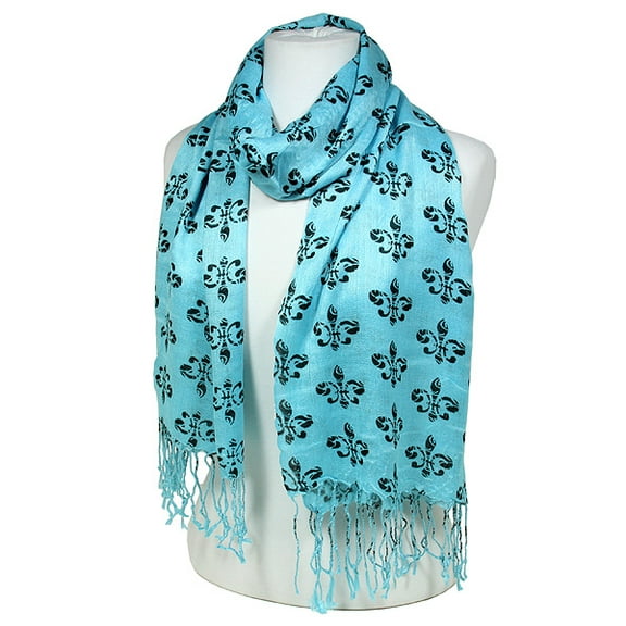 Scarf - Fleur De Lis Print Shawl - Blue Color - SF-SHL1704BL