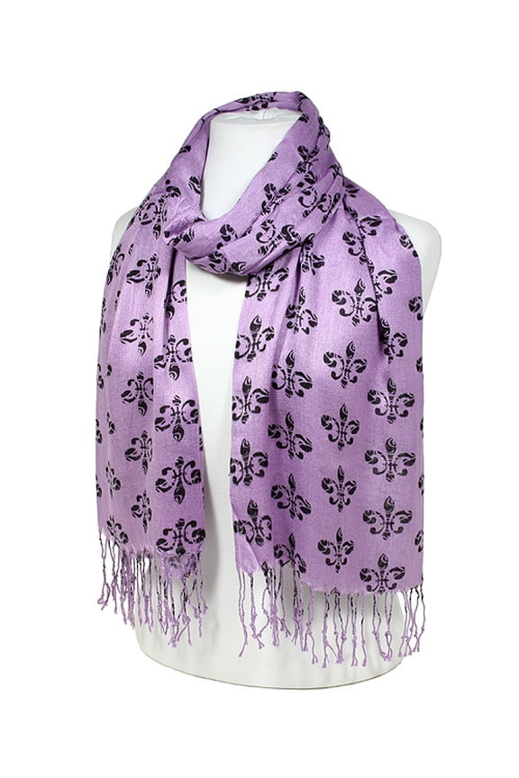 Scarf - Fleur De Lis Print Shawl - Purple Color - SF-SHL1704PL