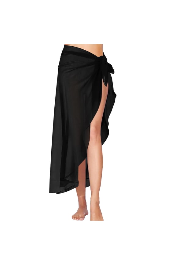 Scarf For Women Casual Black Sarong Ruffle Tie Swimsuit Cover Up Skirt Chiffon Beach Wrap Long Bathing Suit Cover Scarf