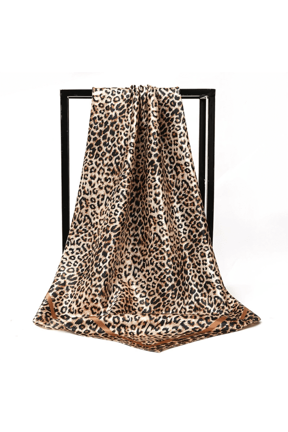 Scarf For Women Casual Brown Square Leopard Print Soft Fabric Breathable Silky Four Seasons Ladies Head Wrap Shawl Accessory Scarf