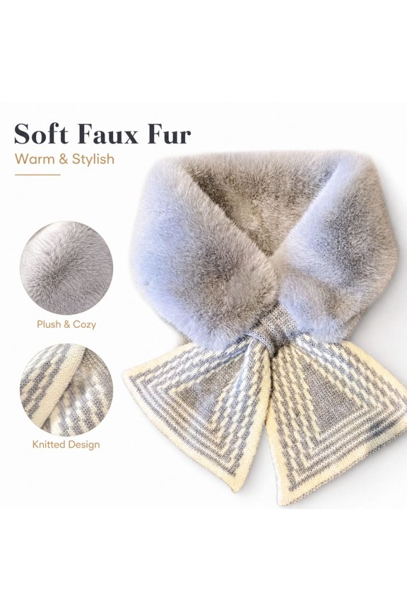 Scarf For Women Faux Fur Neck Warmer Neck Scarf Geometric Stripe Knit Splice Wrap Scarf Bow Interlock Neck Collar