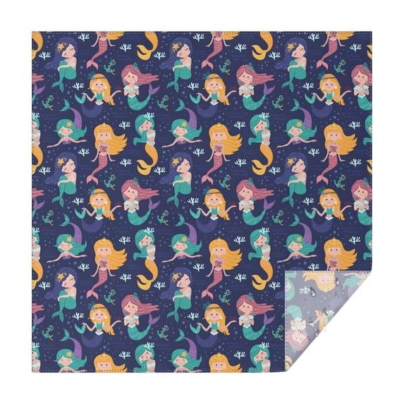 Dark Blue Mermaid Princess Pattern Square Tablecloth,Waterproof Square Table Cover,Wipeable Spillproof Washable Table Cover for Home Kitchen Party Decor 52"x52"(132x132cm)