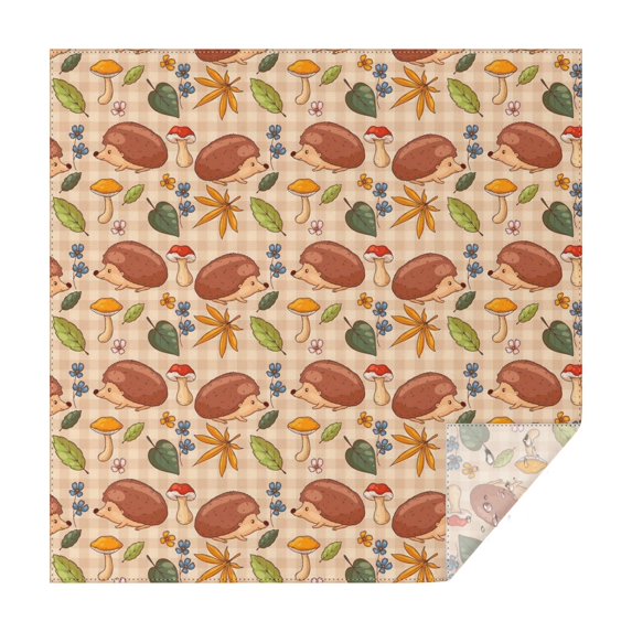 Cute Hedgehog Floral Pattern Square Tablecloth,Waterproof Square Table Cover,Wipeable Spillproof Washable Table Cover for Home Kitchen Party Decor 52"x52"(132x132cm)