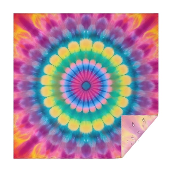 Pink Tie Dye Petal Mandala Pattern Square Tablecloth,Waterproof Square Table Cover,Wipeable Spillproof Washable Table Cover for Home Kitchen Party Decor 42"X42"(107x107cm)