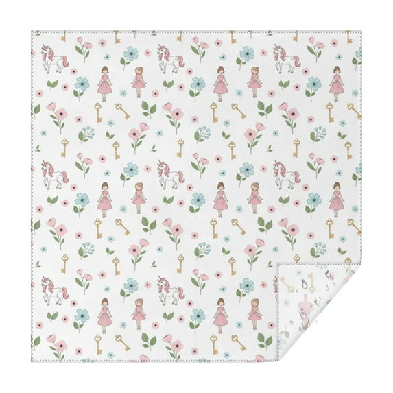 Princess Unicorn Flower Pattern Square Tablecloth,Waterproof Square Table Cover,Wipeable Spillproof Washable Table Cover for Home Kitchen Party Decor 52"x52"(132x132cm)