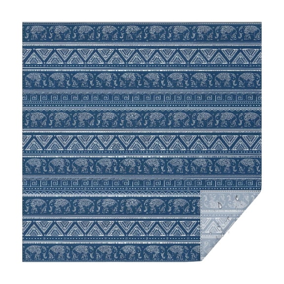 Blue Geometric Pattern with Elephants Square Tablecloth,Waterproof Square Table Cover,Wipeable Spillproof Washable Table Cover for Home Kitchen Party Decor 52"x52"(132x132cm)