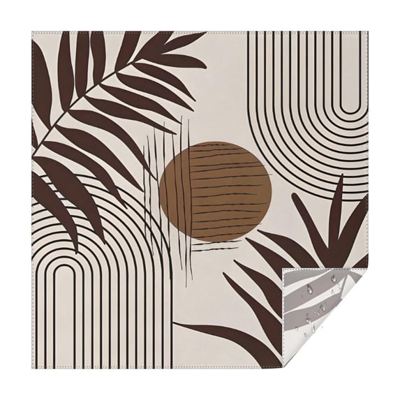 Brown Boho Geometric and Plant Pattern Square Tablecloth,Waterproof Square Table Cover,Wipeable Spillproof Washable Table Cover for Home Kitchen Party Decor 42"X42"(107x107cm)