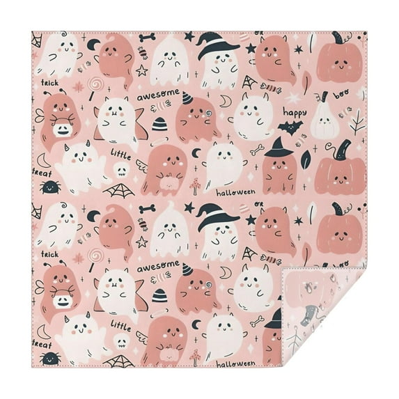 Pink Hued Cute Halloween Ghosts Pattern Square Tablecloth,Waterproof Square Table Cover,Wipeable Spillproof Washable Table Cover for Home Kitchen Party Decor 42"X42"(107x107cm)