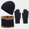 thumbnail image 1 of Scarf Gloves Hat Set 3-Piece for Teen Girls Women & Men, Warm Knit Winter Accessories Set, Matching Cold Weather Hat Scarf Gloves for Outdoor Activities, Christmas Gift Set for Family and Friend Navy, 1 of 9