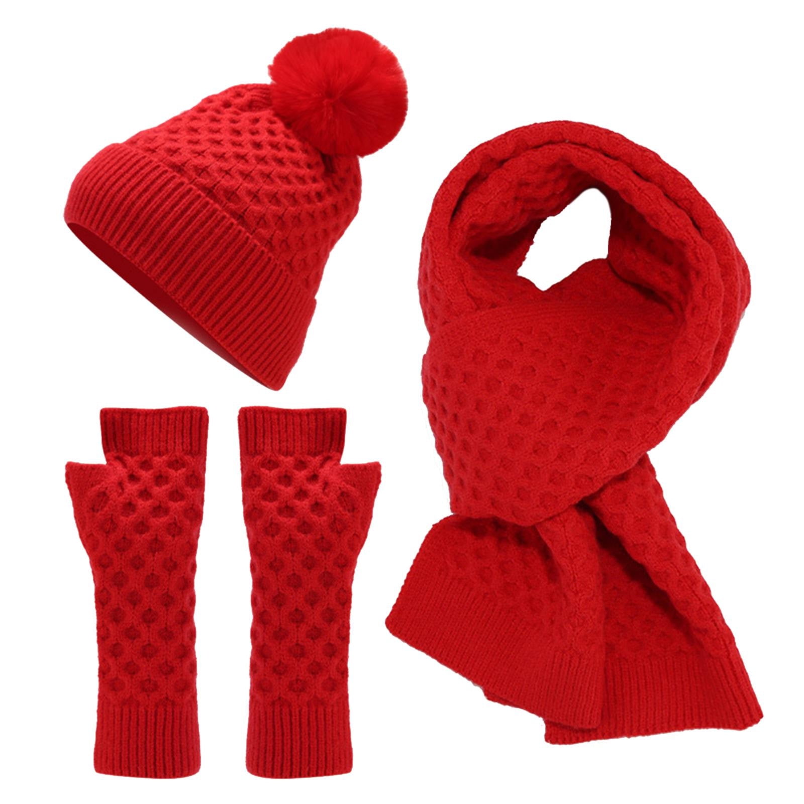 Scarf Gloves Hat Set For Teen Girls Women&Men Autumn Winter Warm Wool Hat Scarf Gloves Three