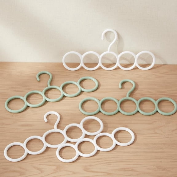 Scarf Hanger Holder for Ties Belts Socks, Ring Hole Slots for Space Saving, Multiple Purpose Tie Belt Rack Organizer (White and Green)