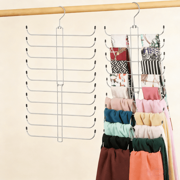 Scarf Hanger for Closet, Large Capacity Scarf Organizer, Space Saving Scarf Holder Hijab Rack, Silver