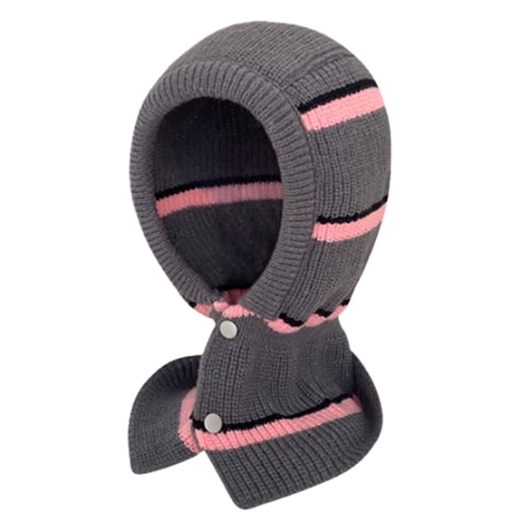 Scarf Hat Button Design Anti-shrink High Elasticity Striped Neck Warmer Beanie One-piece Cap for Outdoor