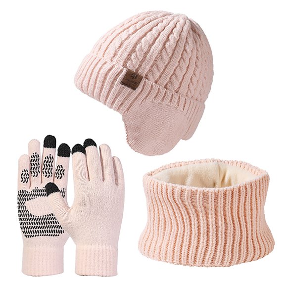 Scarf ,Hat,& Gloves Beret Men Women's New Thickened Velvet Windproof Knitted Hat Neck Glove Three Piece Set Womens Baseball Cap Winter Warm Bomber Hat Hat Scarf and Gloves