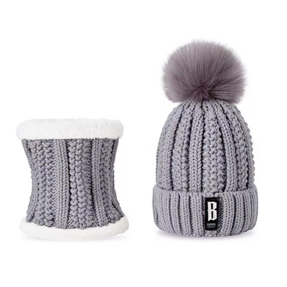 Scarf Hat Set Women Winter Warm Pompoms Knitted Soft Caps And Scarves' O7I0
