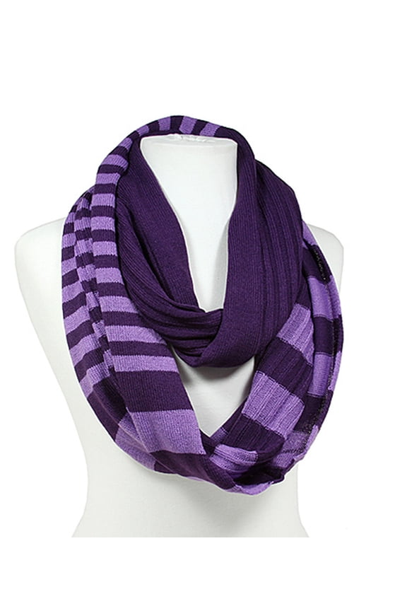 Scarf - Infinity Loop Knitted Stripes - Purple - SF-11KS002PL