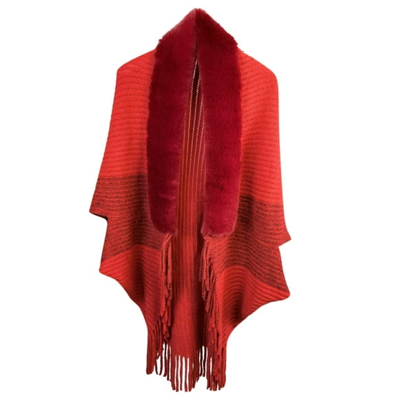 Scarf Ladies Knitted Loose Thickened Shawl Coat Faux Plush Collar Wrap Tassel Fringed Wraps Matching Cardigan Sweater Irregular Hem Splicing Casual Sweater Cardigan Shawl Wraps For Women