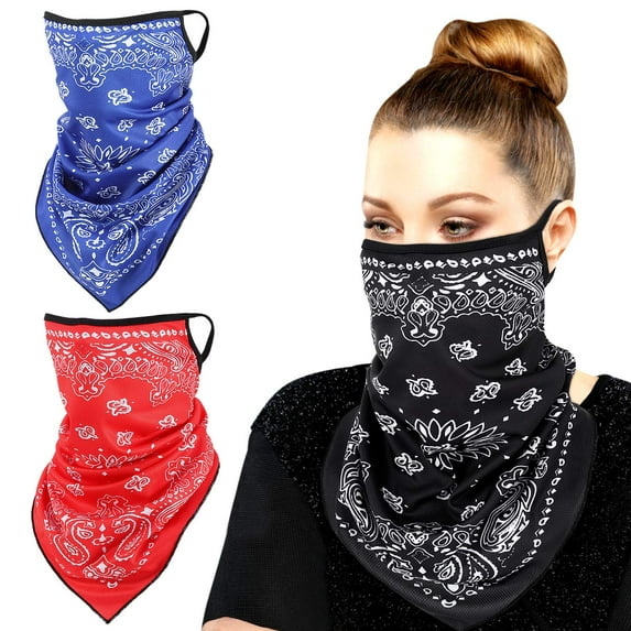 Scarf Mask Bandana with Ear Loops 3 Pack, Neck Gaiter Balaclava Dust UV Sun Protection Outdoors Face Mask for Women Men