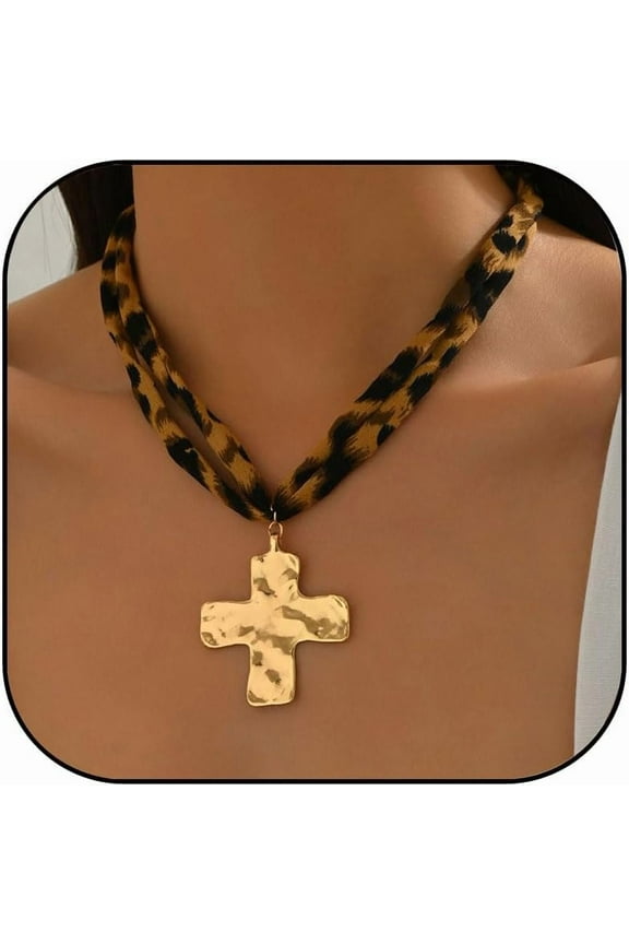 Scarf Necklace with Charm for Women Boho Scarf Charm Necklace Cross Conch Flower Leopard Choker Necklaces Trendy Summer Jewelry Gifts for Women