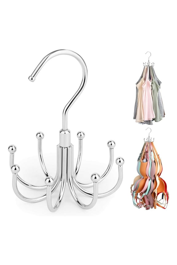 Belt Hanger, Rotatable Belt Rack Closet Accessories Organizer, Maximum 24 Storage Capacity, Hanging Holder Storage Hook for Belt, Bra, Tank Top, Tie, Scarf, Purse, Silver