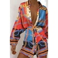 thumbnail image 1 of Scarf Print Button Design Long Sleeve Shirt Dress, 1 of 3