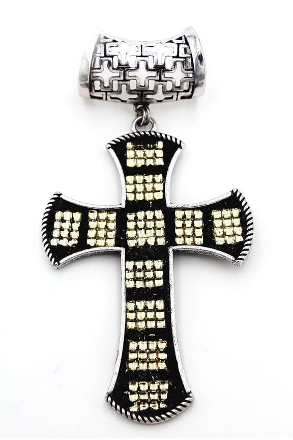 Scarf Ring - Rhinestone Cross Charm - SR-QN9371BKCL
