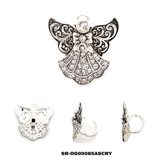Scarf Ring - Rhinestone Paved Angel Charm - SR-OG00085ASCRY