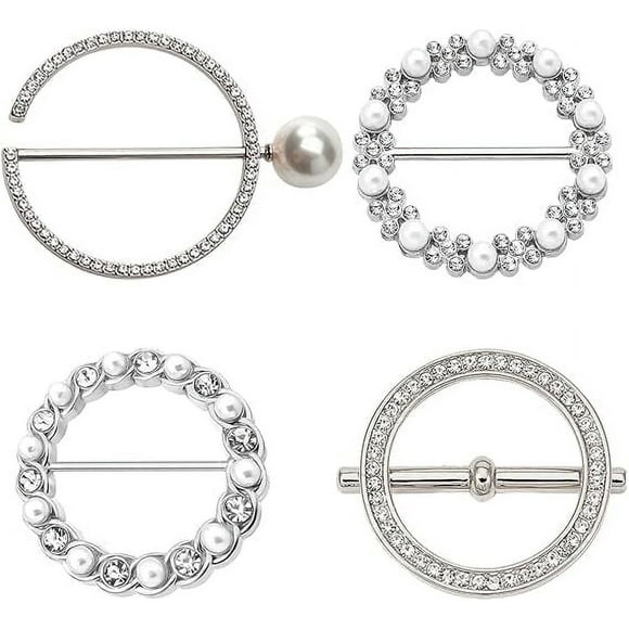 Scarf Ring Shirt Cinch Clip - T Shirt Ring 4PCS Women, Shirt Ties Clips with Pearl,Twist Tee Knot Ring,Scarf Buckle, Waist Cinch Clip for Clothing Dress Sarong Tshirt Cardigan Shawl Belts