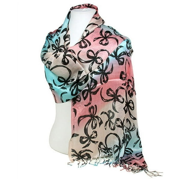 Scarf - Shawl - Ribbon Bows Print - Blue / Pink - SF-SHL1607BLPK