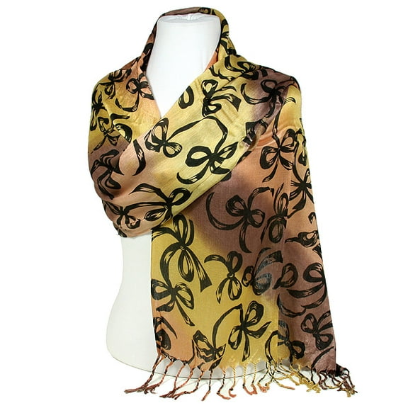 Scarf - Shawl - Ribbon Bows Print - Brown / Yellow - SF-SHL1607BNYL