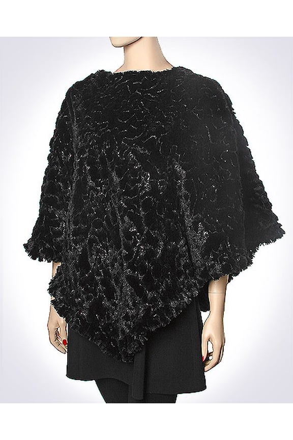 Scarf - Shawl / Wrap : Faux Fur Sequined Poncho - SF-FFSP3849BK