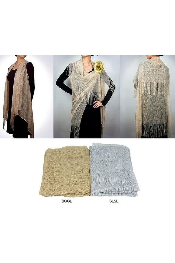 Scarf - Shawl / Wrap : Net Metallic Ruana Shawl – Gold Color - SF-NMRU