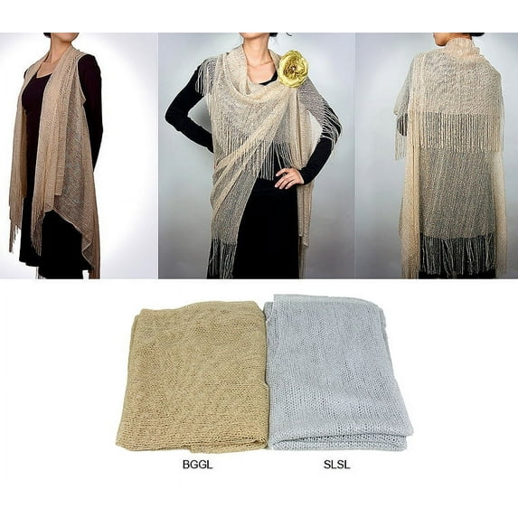 Scarf - Shawl / Wrap : Net Metallic Ruana Shawl – Silver Color - SF-NMRU