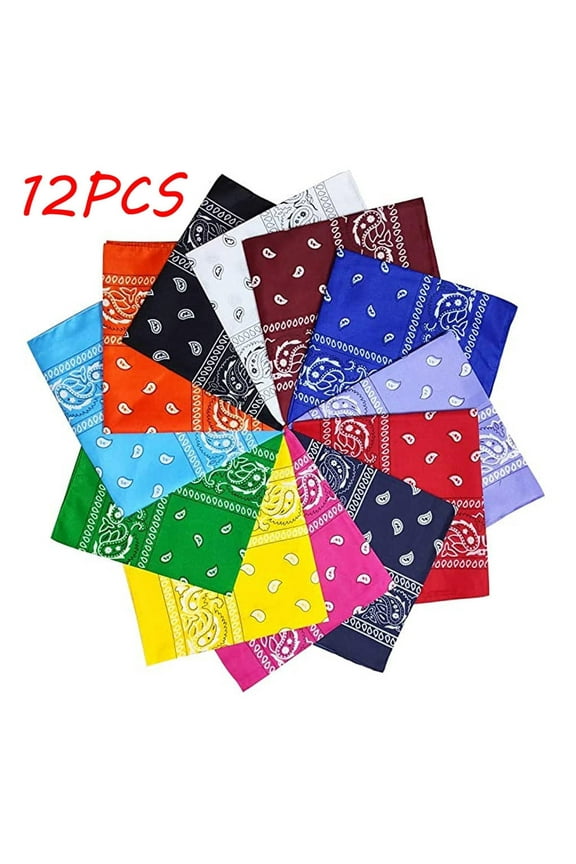 Dozen Paisley Bandanas Multi Colored Set Cowboy Bandana Head Scarf Double Sided Multicolor