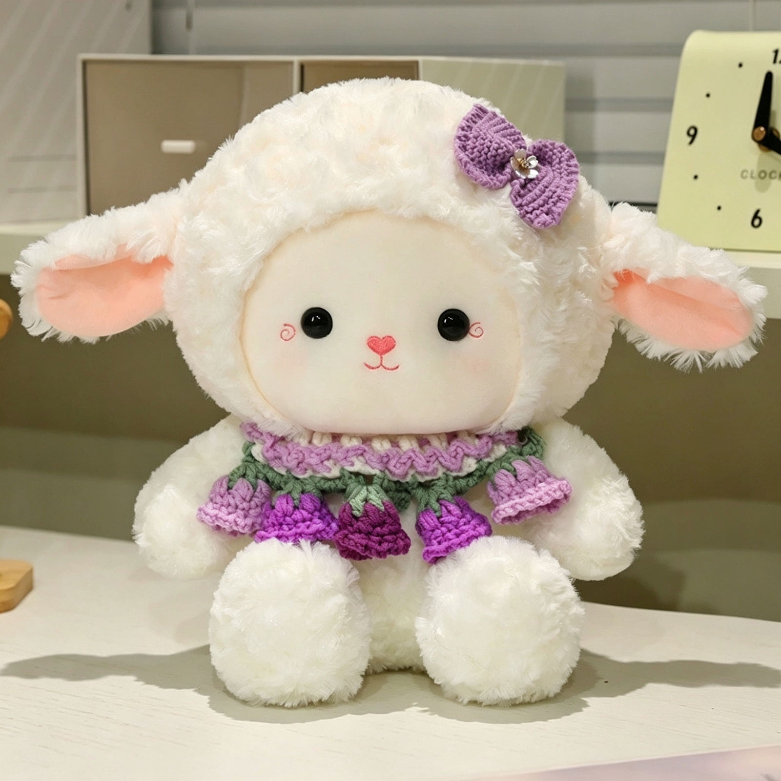 Scarf Sheep Stuffed Animal, Curly Lamb Plush, Knitwear-Themed Companion ...