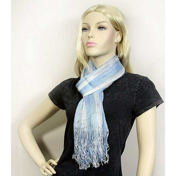 Scarf - Shimmer Shawl Stripe - Blue / White Color - SF-SHL107102